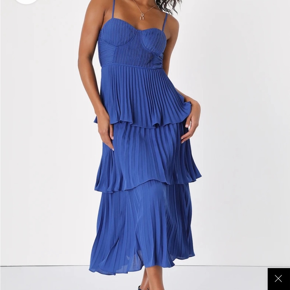 Lulu’s Cobalt Blue Tiered Bustier Midi Dress
